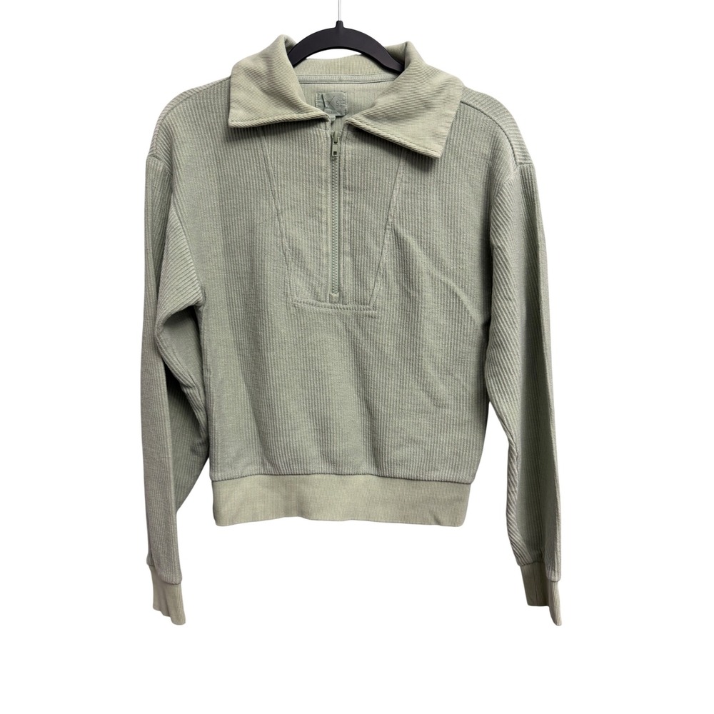 Thread & Supply Aqua Gray Corded Rib Quarter Zip Pullover XS Long Sleeve Top